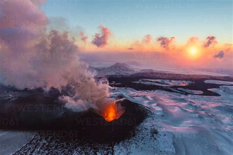 Aerial View Of The Volcano Plosky Tolbachik In Eruption Kamchatka