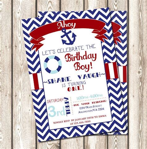 Preceded by adrift in the harbor. Nautical Theme Birthday Invitation digital por ...