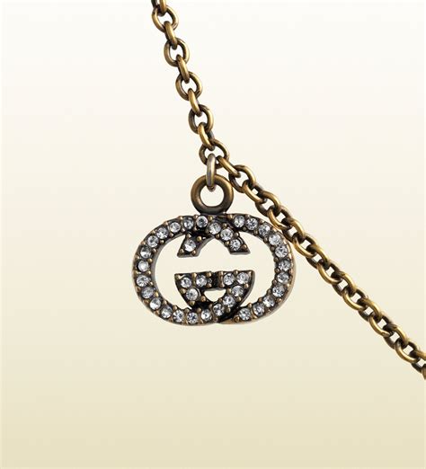 Gucci Necklace In Metal With Strass And Glass Pendants In Black