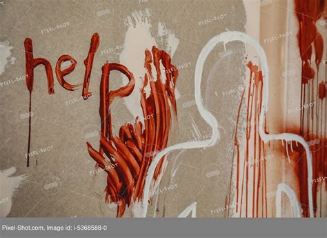 Crime Scene With Victim Silhouette And Word Help Written In Blood On