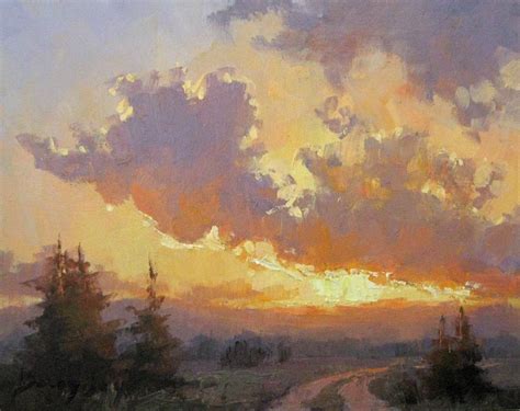 Landscape Sunrisesunsetimpressionism Contemporary Farm Print From Oil