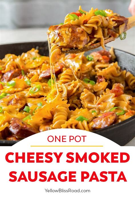 An extensive list of recipes using smoked sausage, including images, a list of ingredients, and step by step prepare pasta according to package directions; One Pan Cheesy Smoked Sausage Pasta Recipe ...