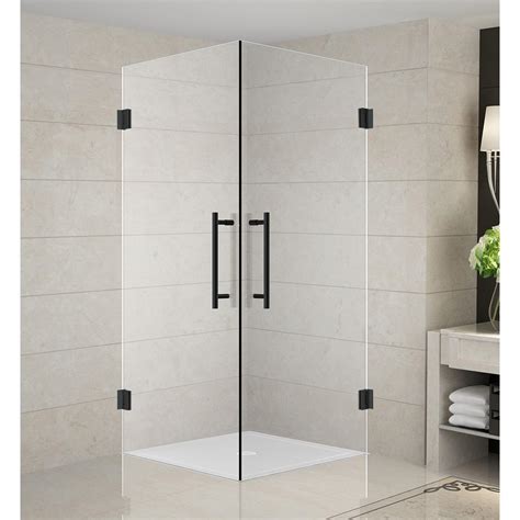 aston vanora 36 in x 36 in x 72 in frameless corner hinged shower enclosure in matte black