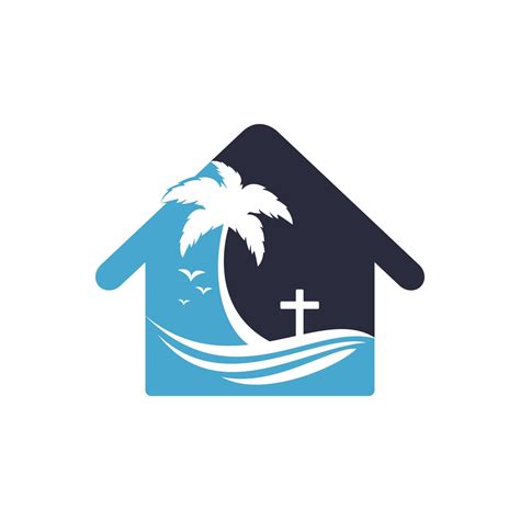 Beach Church Logo Design. Christian church cross beach vector logo