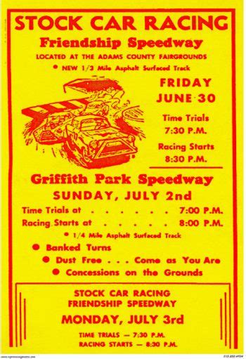 Friendship Speedway Stock Car Racing Poster 1960s Crashdaddy Racing