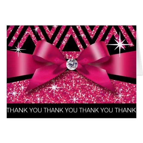 Thank You Glitter Chevron Bling Diamond Fuchsia Greeting Card Zazzle