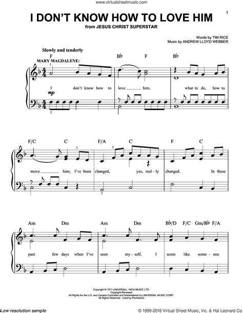 I Dont Know How To Love Him Sheet Music Beginner For Piano Solo