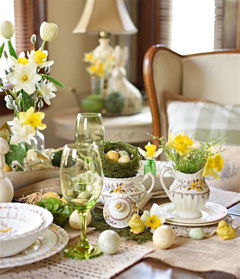 Vintage Dishes And Daffodils Easter Table For Two Follow The Yellow