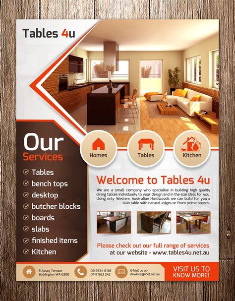 A Flyer Design For A Furniture Store With An Orange And Brown Color