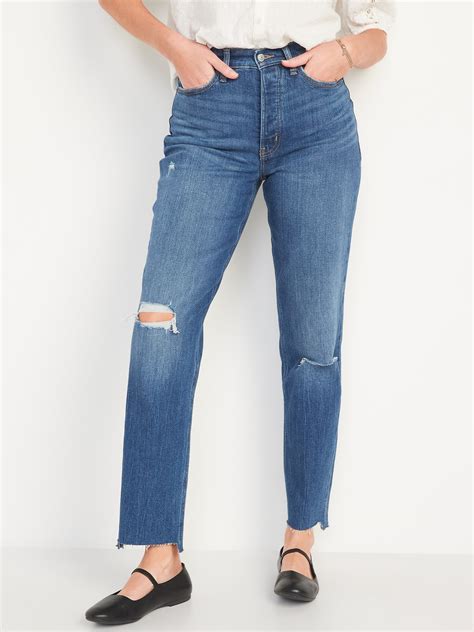 Curvy Extra High Waisted Button Fly Sky Hi Straight Ripped Jeans For Women Old Navy