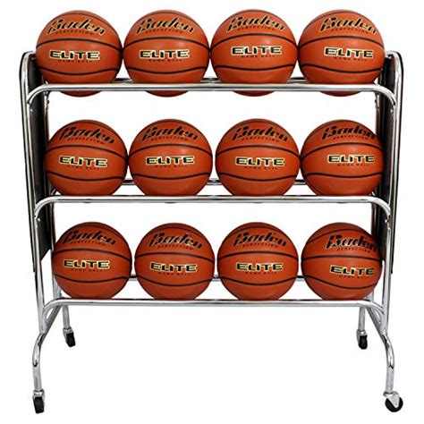 Baden Steel Basketball Rack With Wheels 3 Tier 12 Balls Organizer