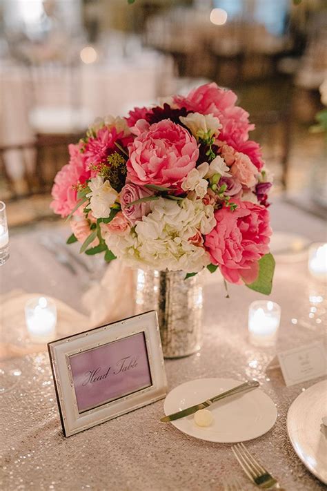 Hydrangea And Pink Peony Wedding Centerpiece