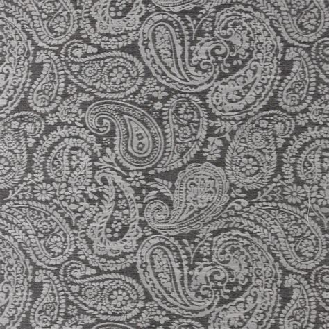 Charcoal Gray Paisley Damask Upholstery Fabric By The Yard