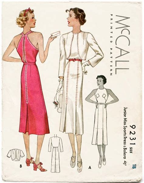 1930s 30s Vintage Womens Sewing Pattern Halter Dress And Bolero Beach