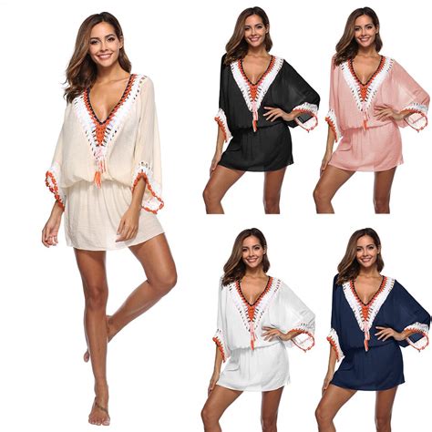 Buy 2018 Beach Tunics Bikini Cover Ups Rayon Embroidery Beach Dress Kaftan