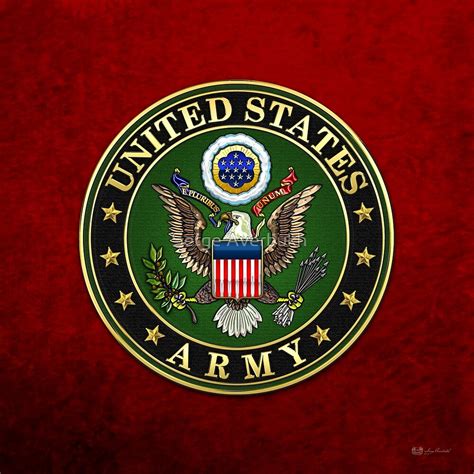 Us Army Emblem 3d On Red Velvet By Serge Averbukh