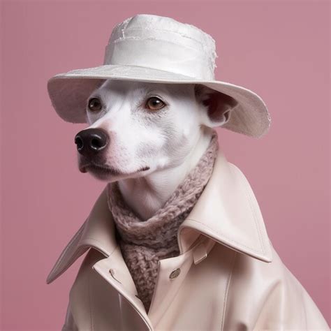 Premium Ai Image A Dog Wearing A Hat And Scarf Stands In Front Of A