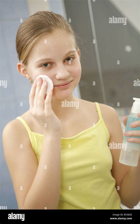 Preteen Girl Is Cleaning Face Skincare Stock Photo Alamy