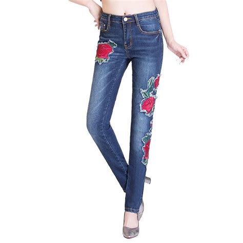 Flower Embroidery Slim Fit Jeans Womens Slim Jeans Women Denim Jeans Stylish Jeans