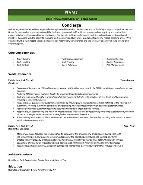 Concierge Resume Example & Guide | ZipJob