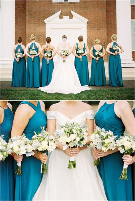 Teal bridesmaids dresses with ivory and green wedding ...