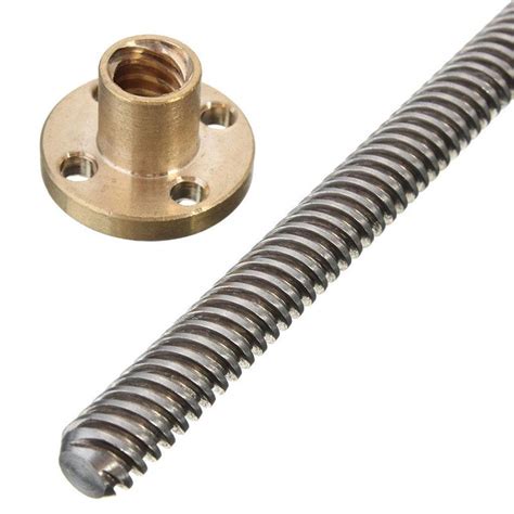 T8 Trapezoidal Lead Screw 8mm Thread 2mm Pitch 300mm Length With Brass