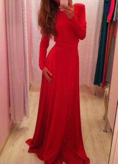 Elegant Long Sleeve Red Maxi Dress On Luulla