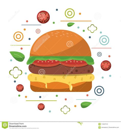 Fast Food Hamburger Cheese Tomato Lettuce Poster Stock Vector