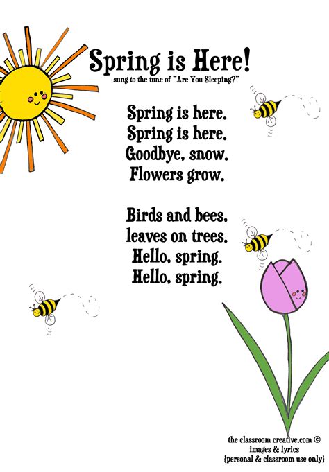 Freebie Spring Song Printable For Kids