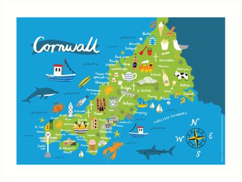 Damit sie das beste aus ihrem strandurlaub herausholen können, haben wir für sie eine auswahl unserer direkt am strand gelegenen lieblingshotels zusammengestellt. "Cornwall Karte" Kunstdruck von melaniechadwick | Redbubble