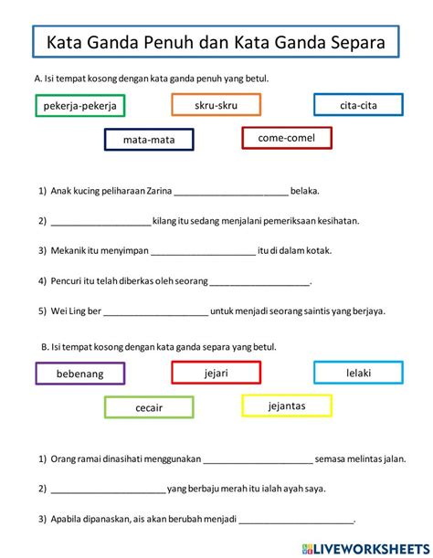 Kata Ganda Penuh Dan Kata Ganda Separa Worksheet