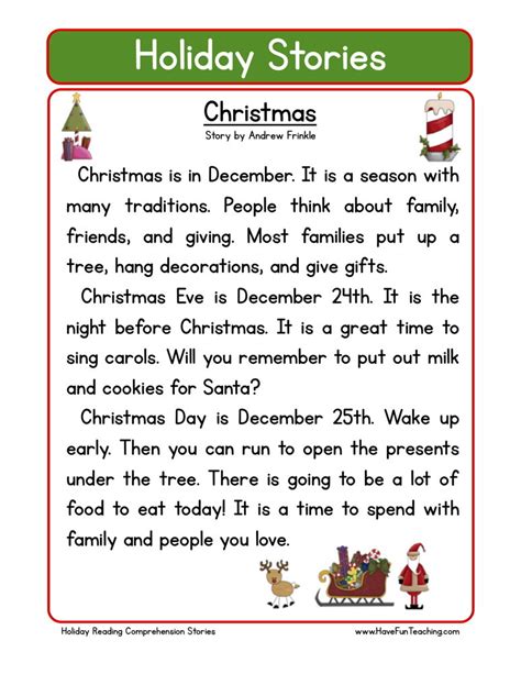 This is part of a science fiction story. Reading Comprehension Worksheet - Christmas