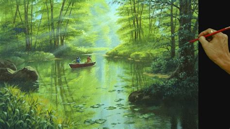 Acrylic Landscape Painting Tutorial Boating On Still River Youtube