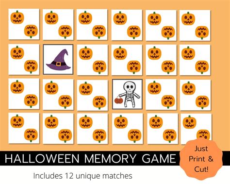Printable Halloween Memory Cards Game Picture Matching Cards Etsy