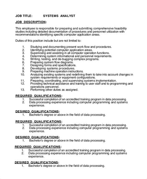 Systems Analyst Job Description Sample Hq Printable Documents