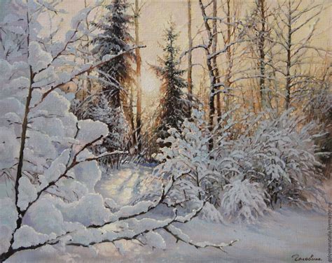 Картина маслом зимний пейзаж Красивая зима в интернет магазине