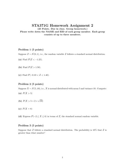 Sta371g Homework Assignment 2 Problem 1 5 Points Pdf