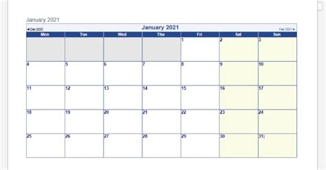 Horizontal and vertical format (landscape and portrait document orientation) Blank Template January 2021 Calendar Word - 2021 Calendar