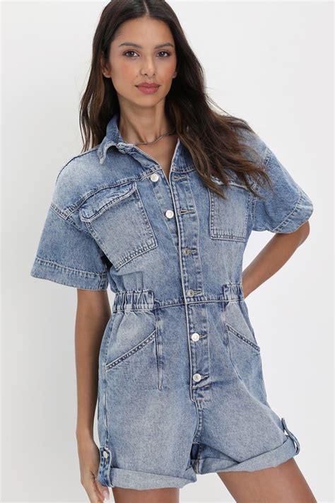 Free People Marci Shortalls - Denim Romper - Utility Romper - Lulus