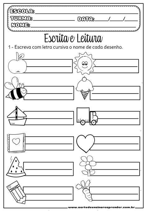 Atividades Alfabetização Letra Cursiva