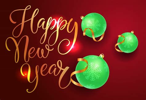 Free Vector Happy New Year Postcard Design Green Baubles