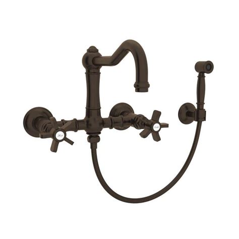 Rohl Country Kitchen Tuscan Brass 2 Handle Wall Mount Bridge Kitchen Faucet At