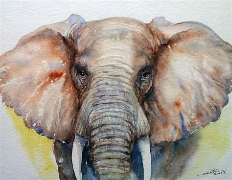 Artists Of India Chestnut Brown Elephant Watercolor Painting By Arti