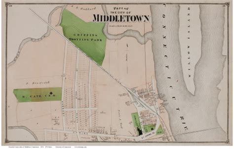 Middletown City Closeup Part 1 Connecticut 1874 Old Town Map Reprint