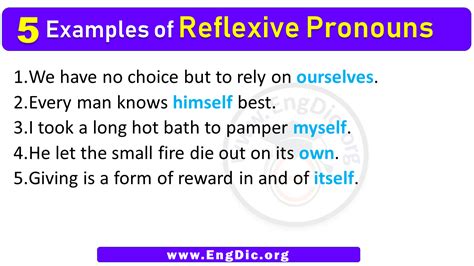 5 Examples Of Reflexive Pronouns In Sentences Engdic