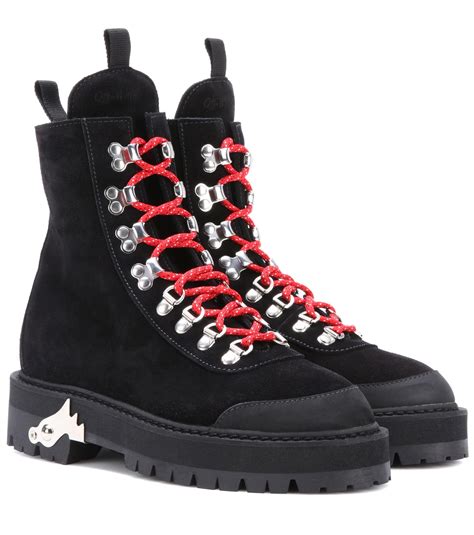 Off White Co Virgil Abloh Hiking Mountain Suede Ankle Boots In Black