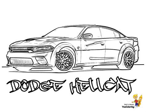 Dodge HellCat Cool Car Coloring | Cars coloring pages, Dodge charger