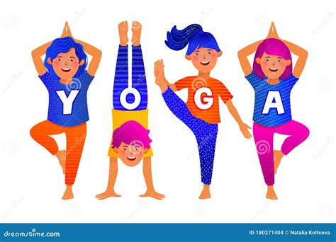 Yoga Colorful Cartoon Characters People Doing Yoga Exercises Can Be