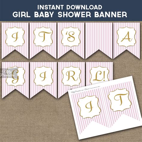 printable pink baby shower banner pink gold