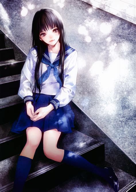 School Uniforms Skirts Long Hair Blush Anime Girls Original Characters